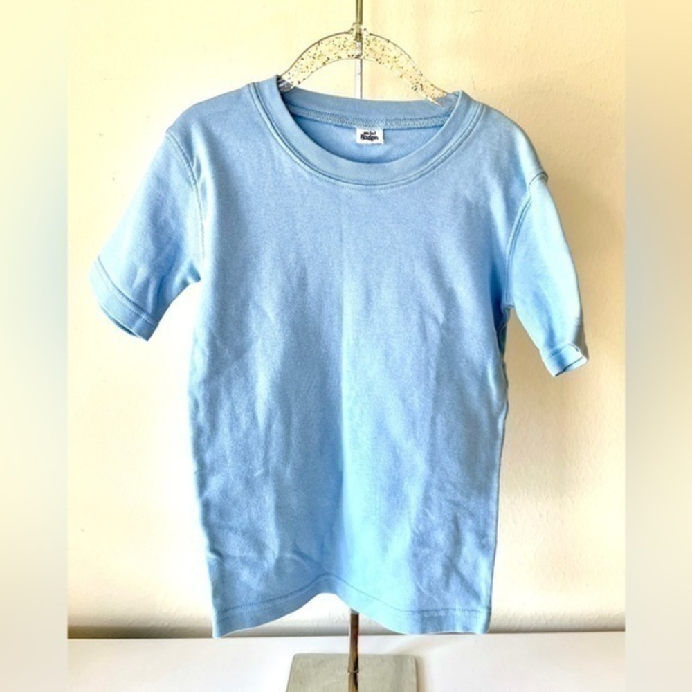 Mini Boden‎ Cotton Unisex Washed Slub T-shirt in Solid Light Blue, 4/5Y, VGUC